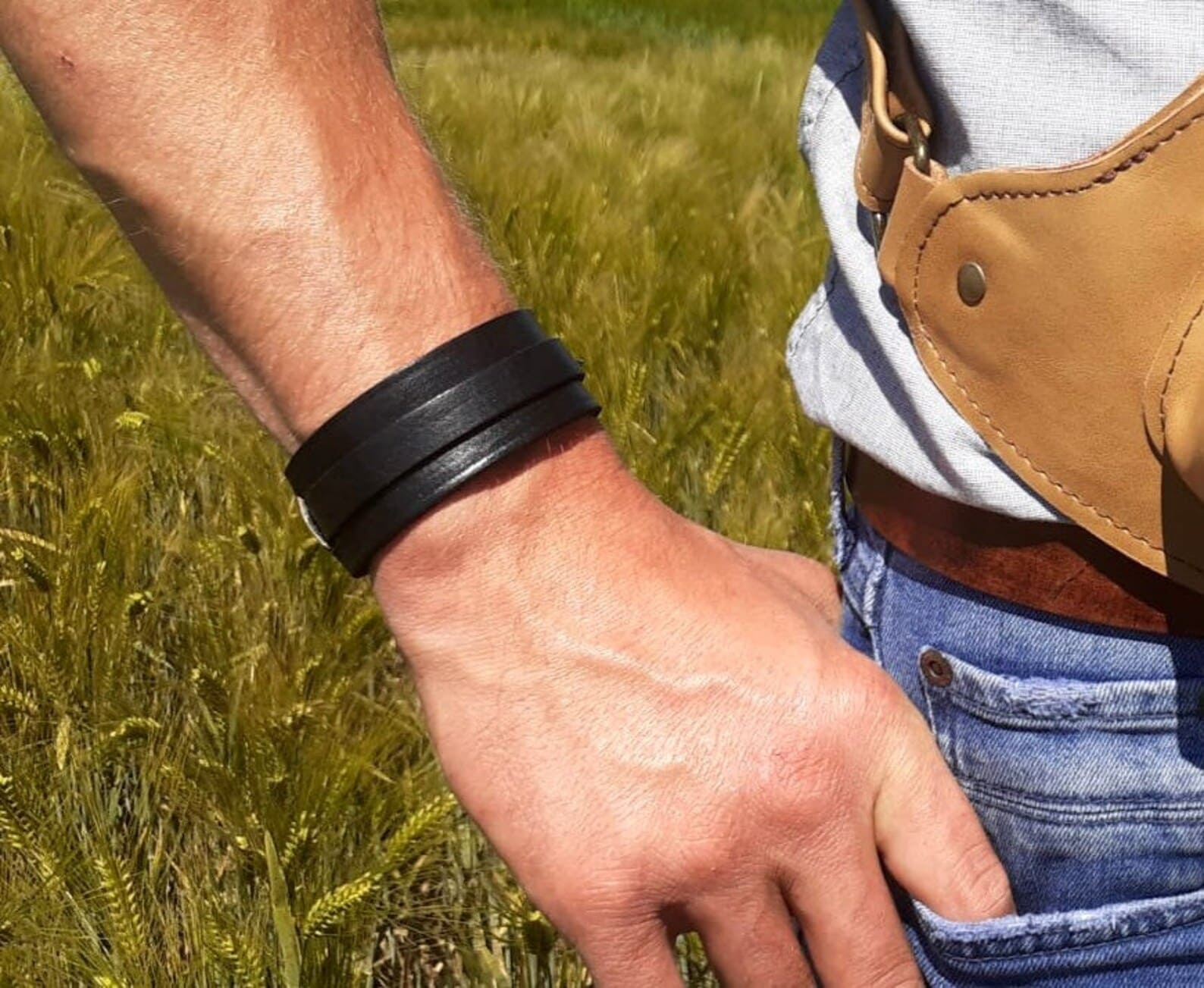 Bracelet de force en cuir 1 ou 2 lanières – Image 2