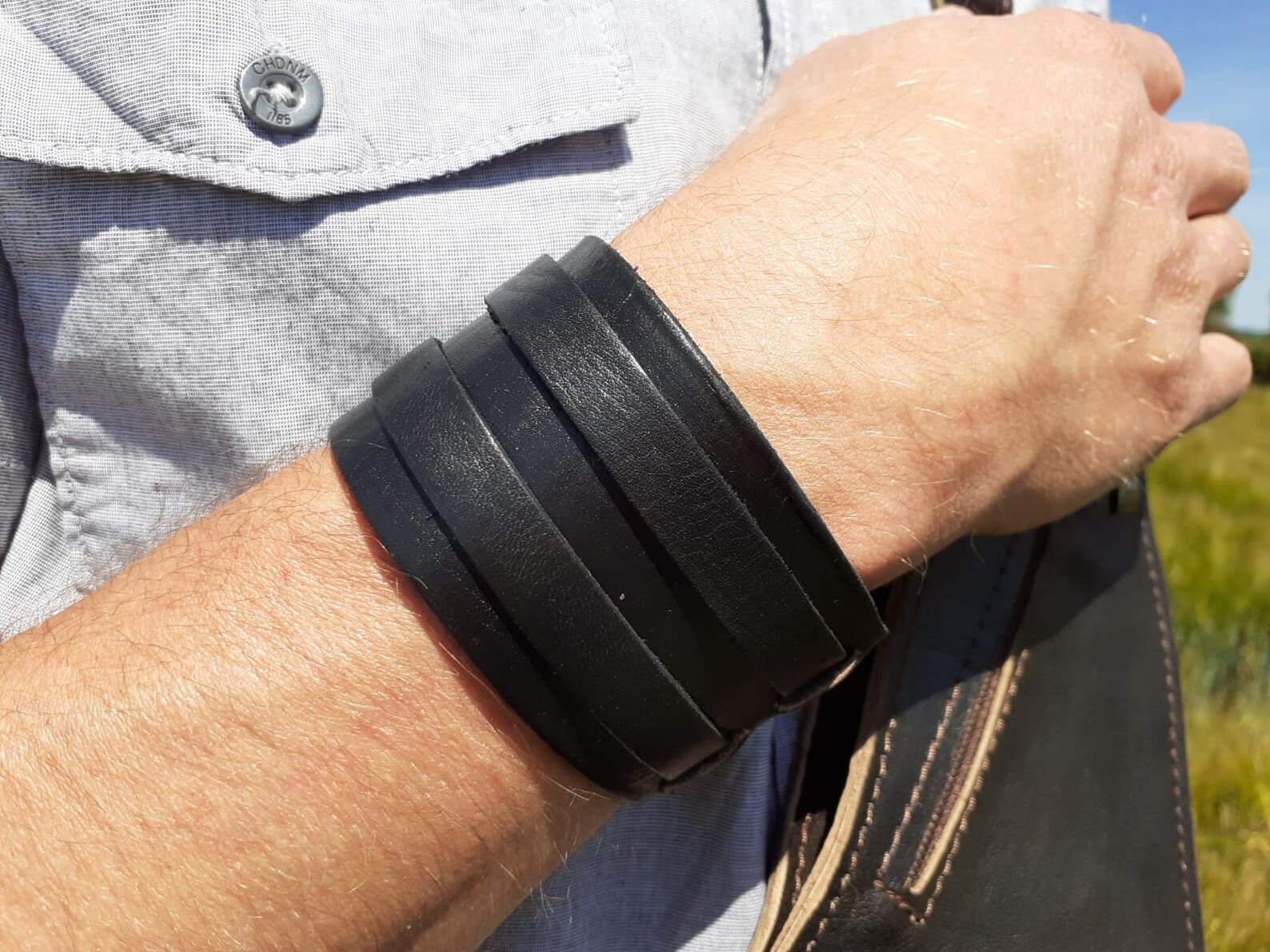 Bracelet de force en cuir 1 ou 2 lanières – Image 3