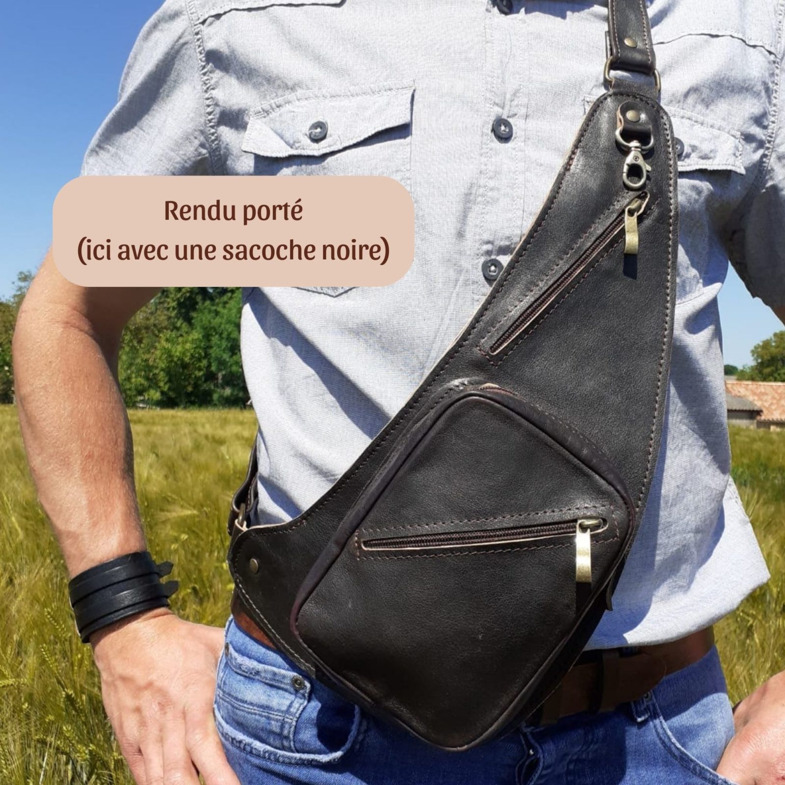 Exemple sacoche cuir portée par un homme