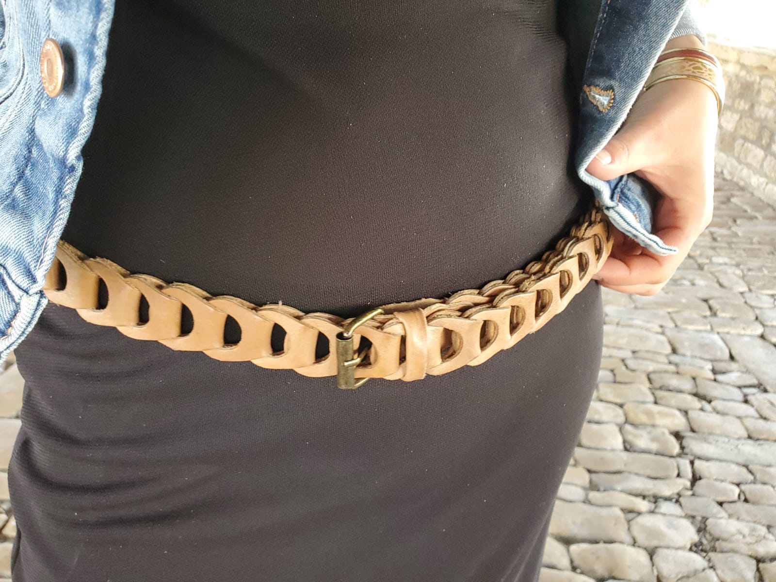 Ceinture maillons cuir beige largeur 2,5 cm