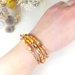 bracelet en cuir 5 tours orange arlequin