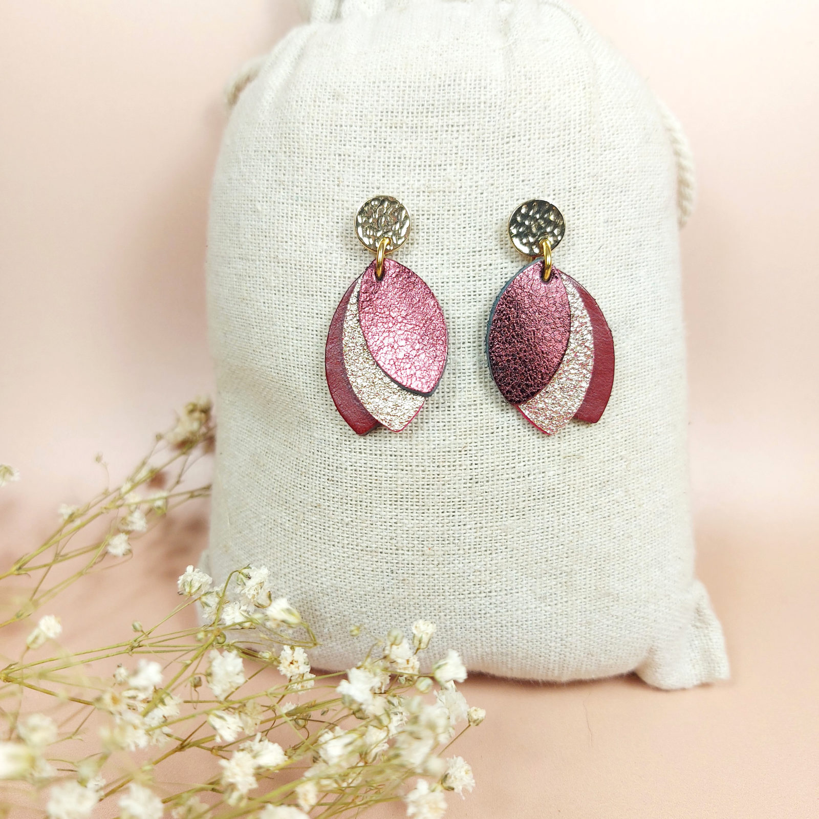 boucles d'oreilles en cuir upcyclé collection "demoiselle"