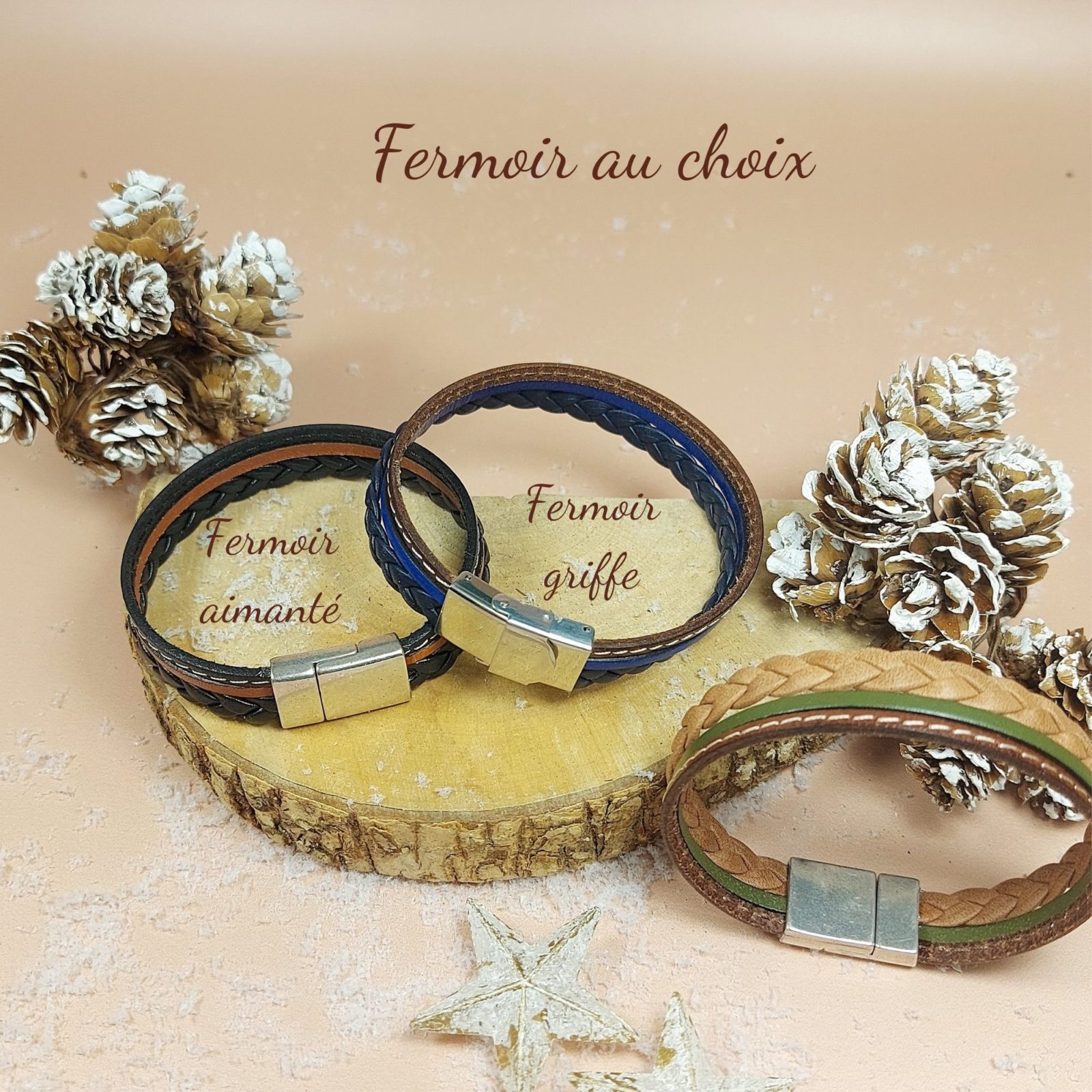 bracelet cuir trois lanières pour homme