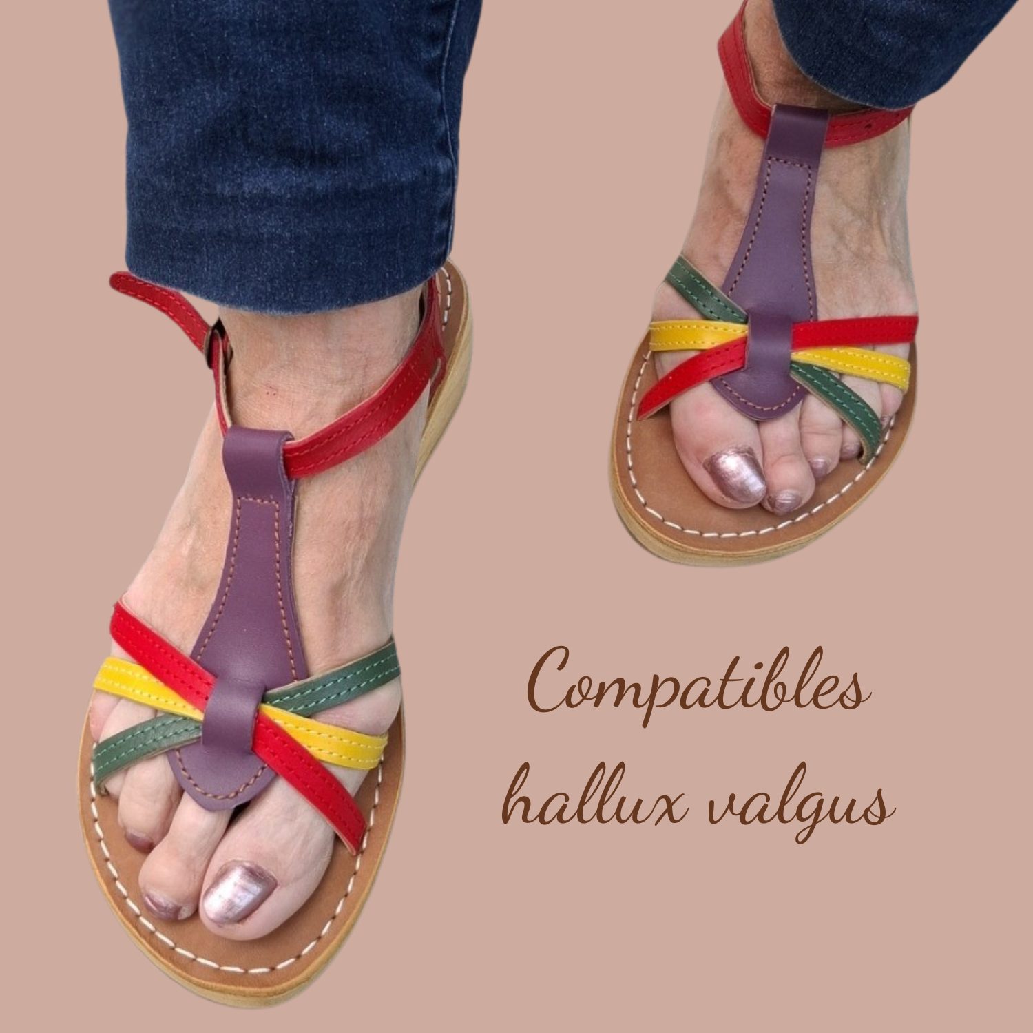 Sandales compensées cuir compatibles hallux valgus