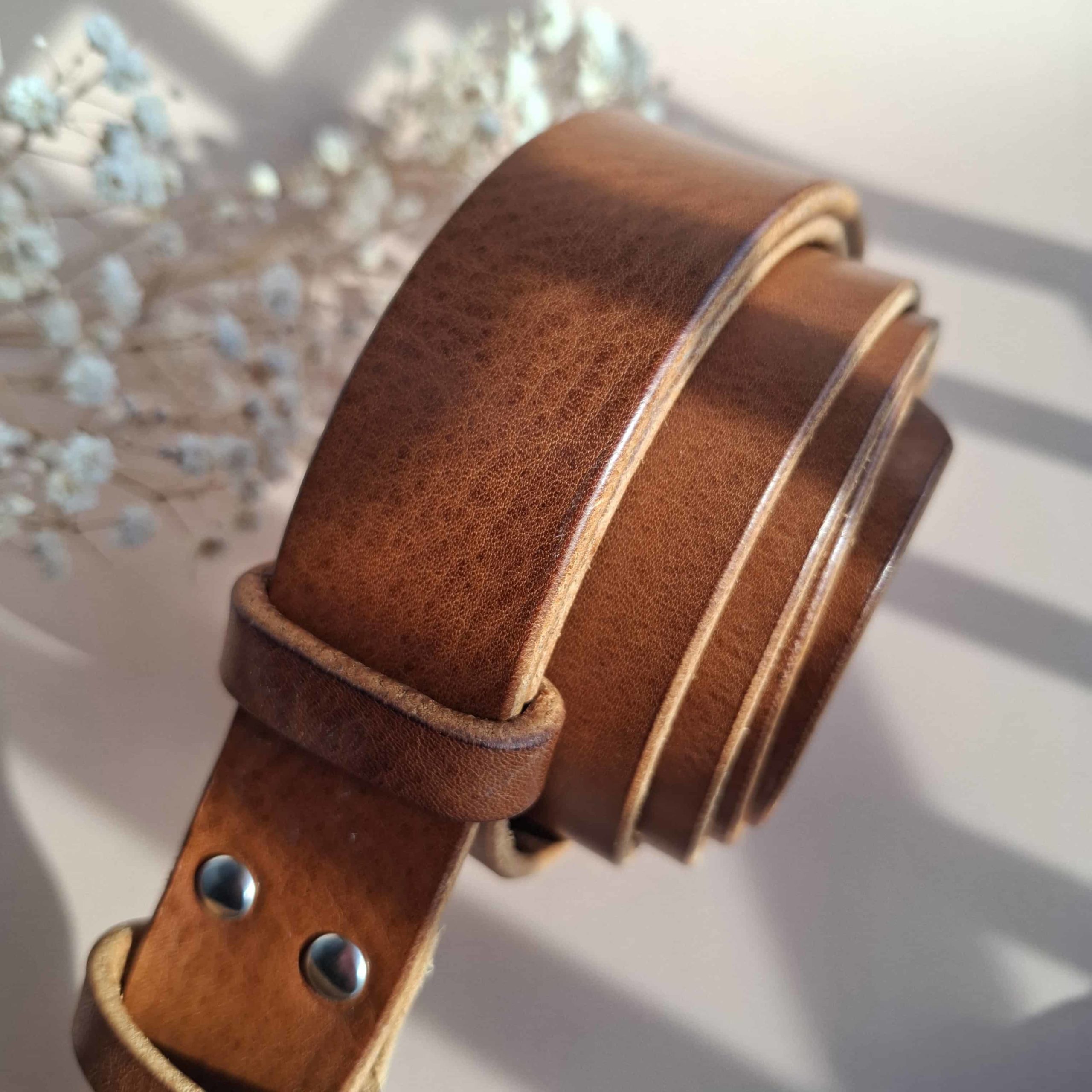 Ceinture cuir fauve artisanale