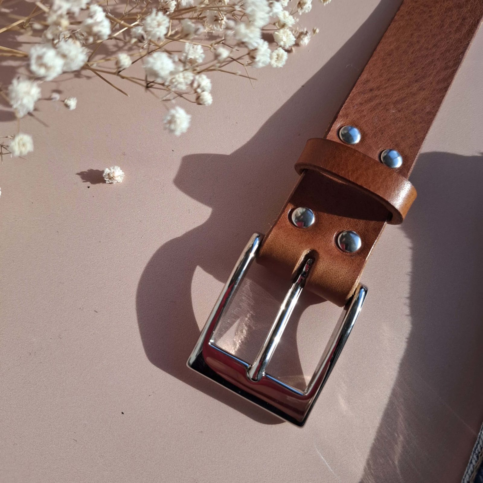 Ceinture cuir fauve artisanale