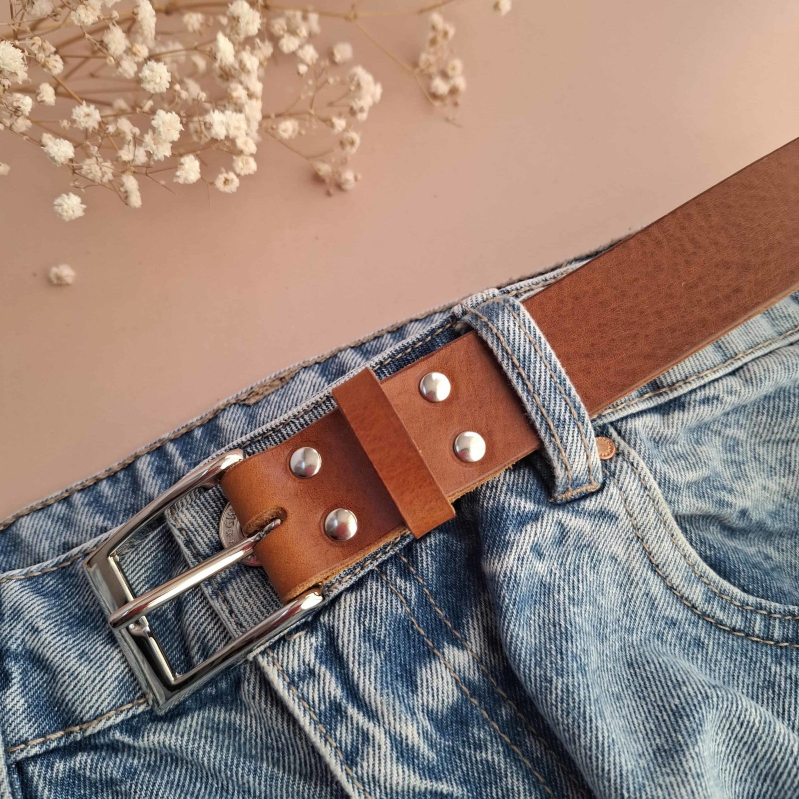 Ceinture cuir fauve artisanale