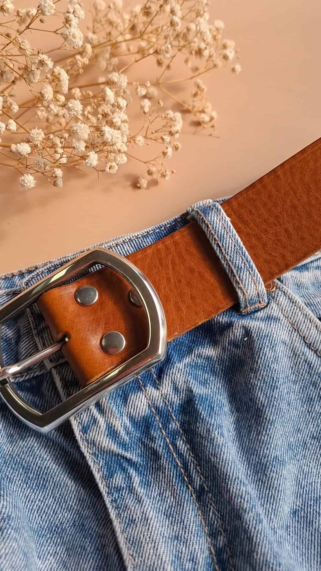 ceinture large cuir fauve boucle double laiton massif