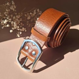 ceinture large cuir fauve boucle double laiton massif