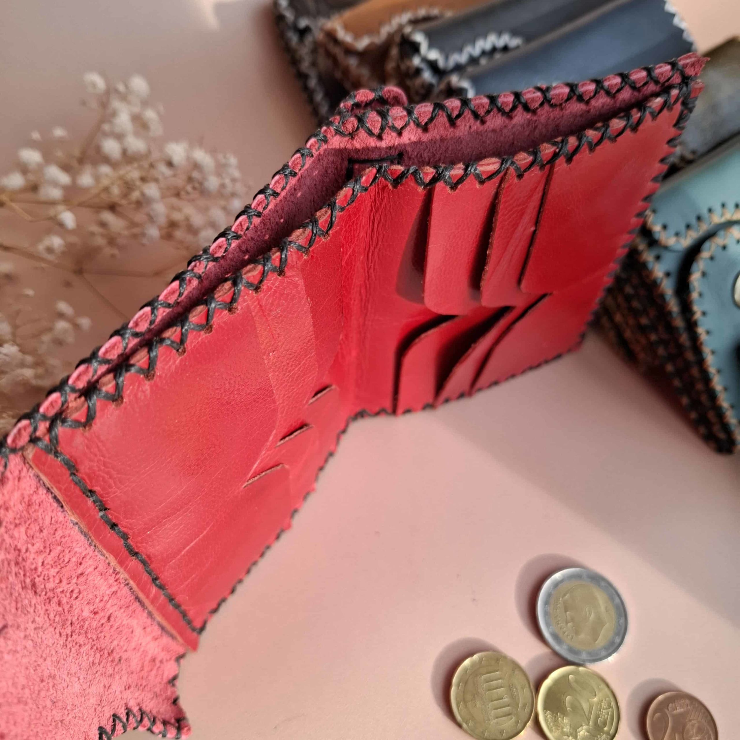 porte-carte cuir rouge