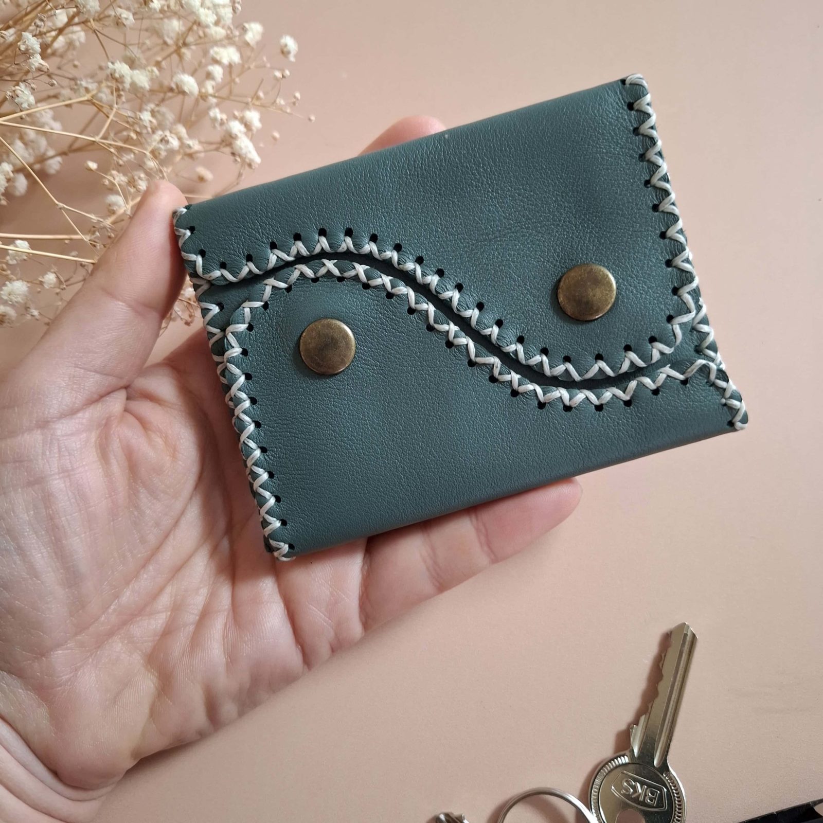 portefeuille 3 en 1 en cuir bleu pétrole