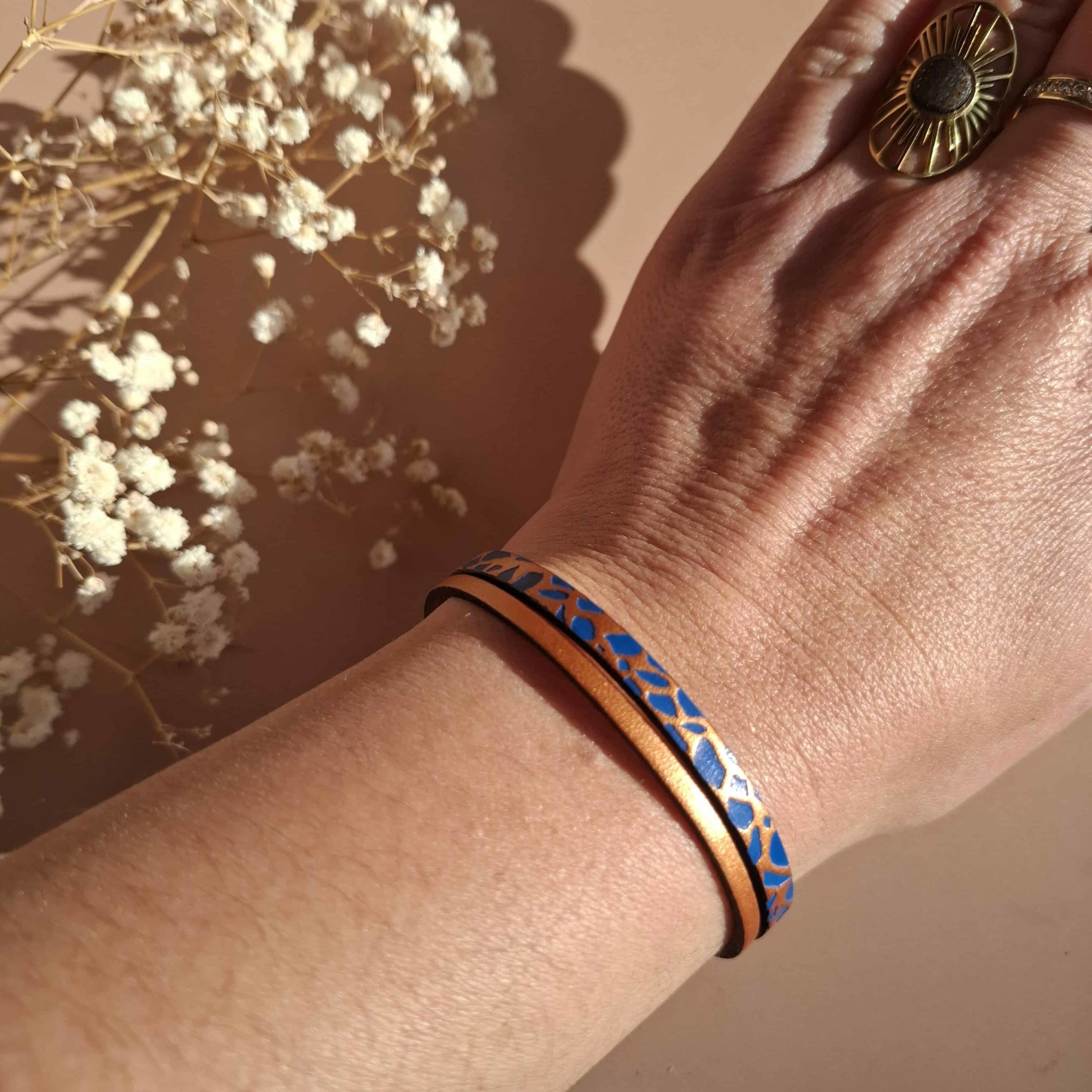 Bracelet cuir bleu cuivre
