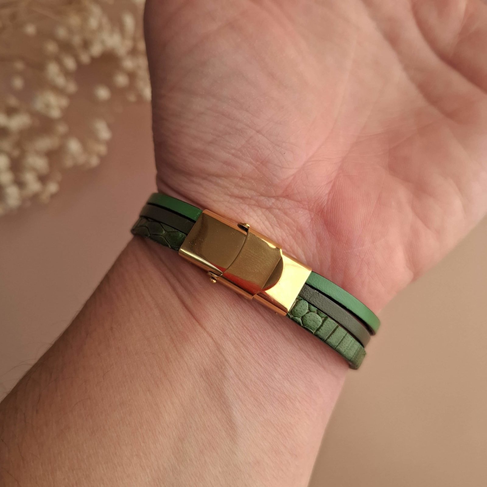 Bracelet femme en cuir vert