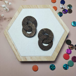 Boucles d'oreilles géométriques en cuir bronze, collection les Enlacées