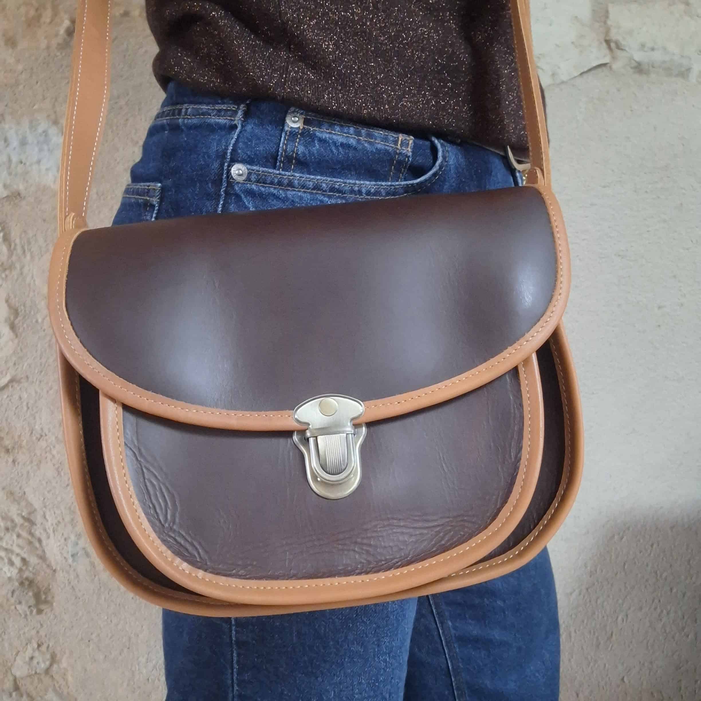 Besace en cuir marron et beige pour femme
